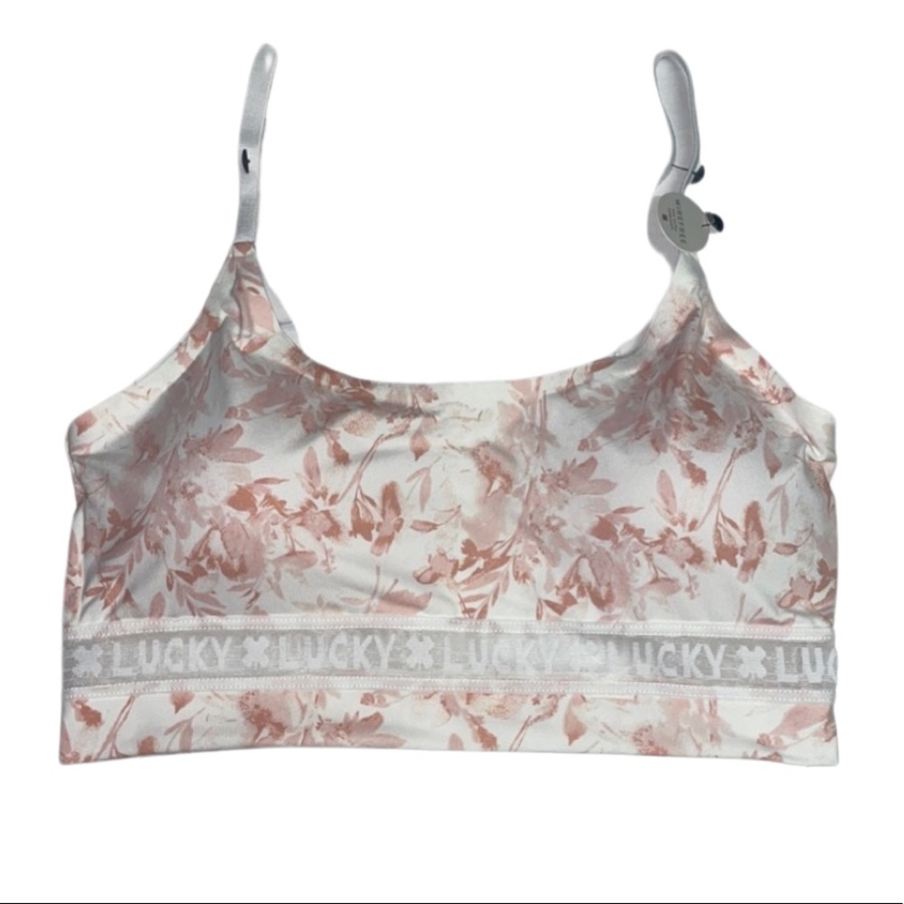 NWT Lucky Brand Wireless Lightly Padded Sports Bra - Pink and White - Size M